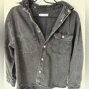 Men’s Zara Black Washed Denim Jacket with Hood